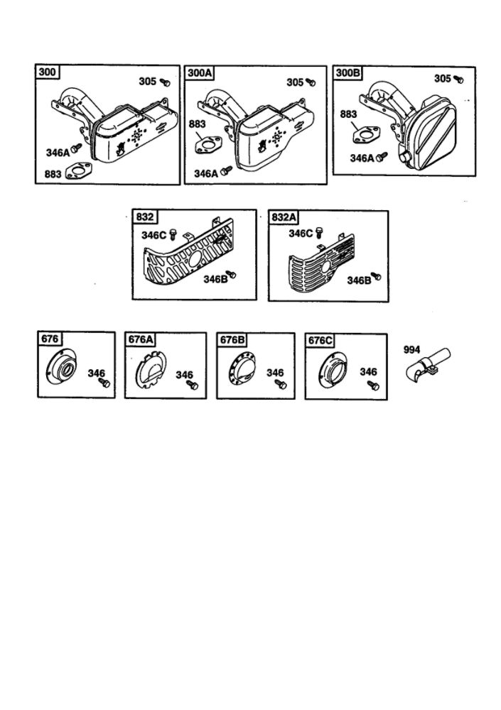Exhaust Muffler Diagram and Parts List for 121600  Briggs and Stratton Engine